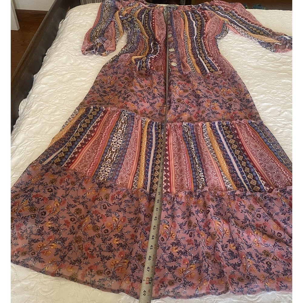 ANTHROPOLOGIE Fig & Flower Sheer Floral Maxi Dress Boho Patchwork Tiered XL - Picture 7 of 11